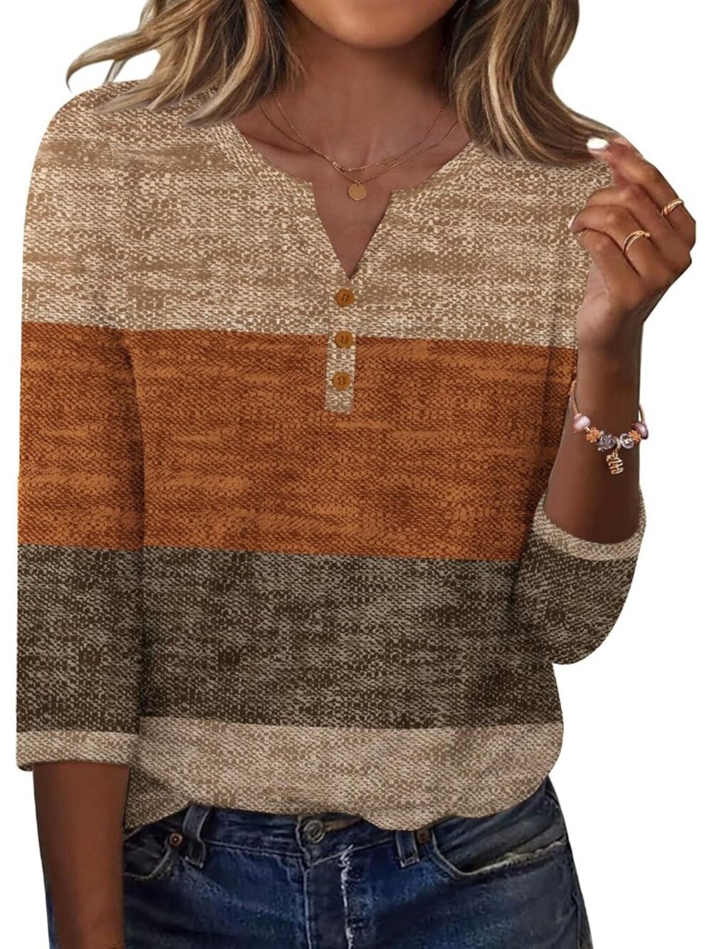 Casual & Dressy Women's 3/4 Sleeve Blouse with Soft Fabric in Geometric Print